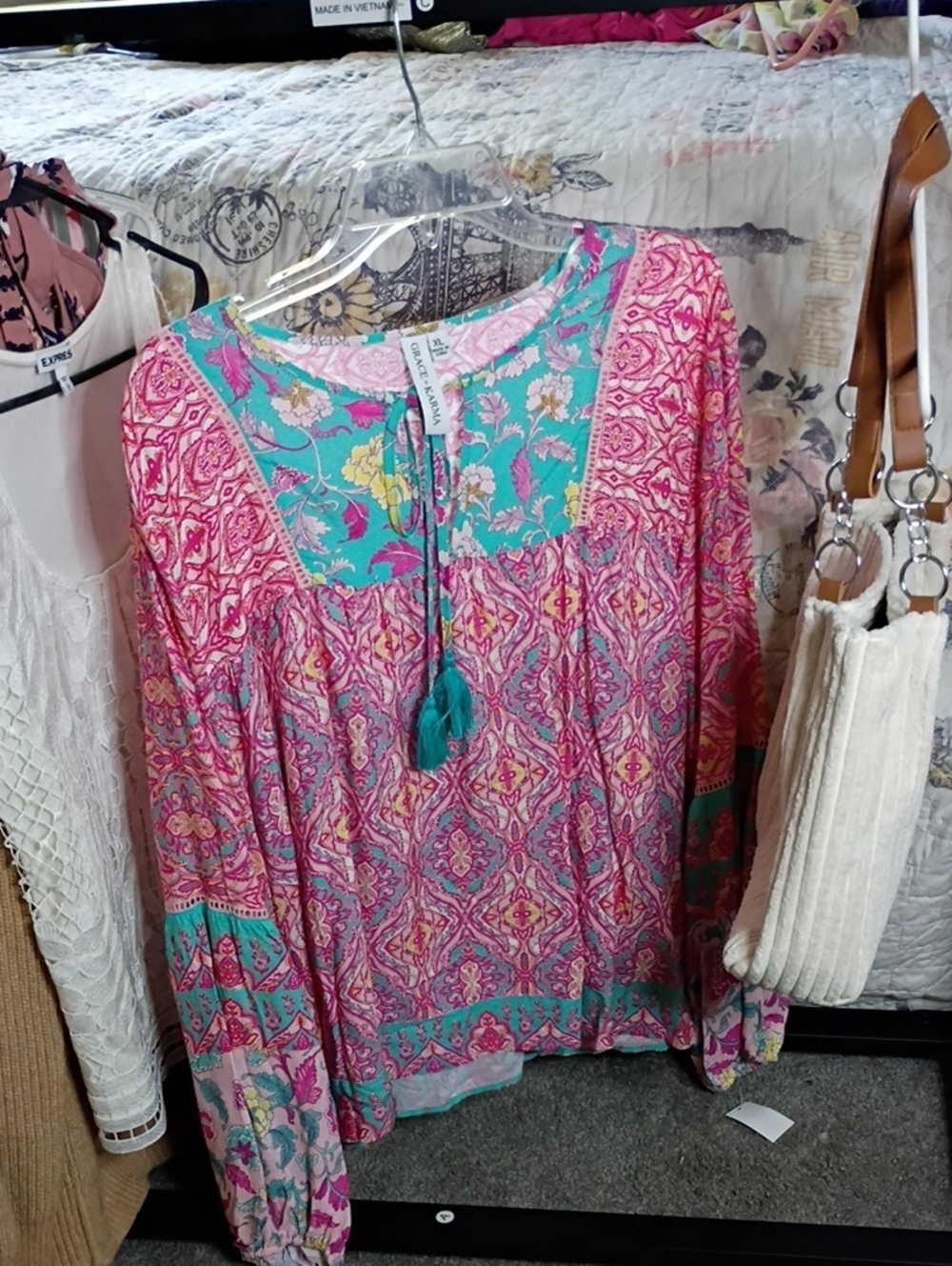 NWT Floral Colorful Pink & Teal Top By Grace+Karma